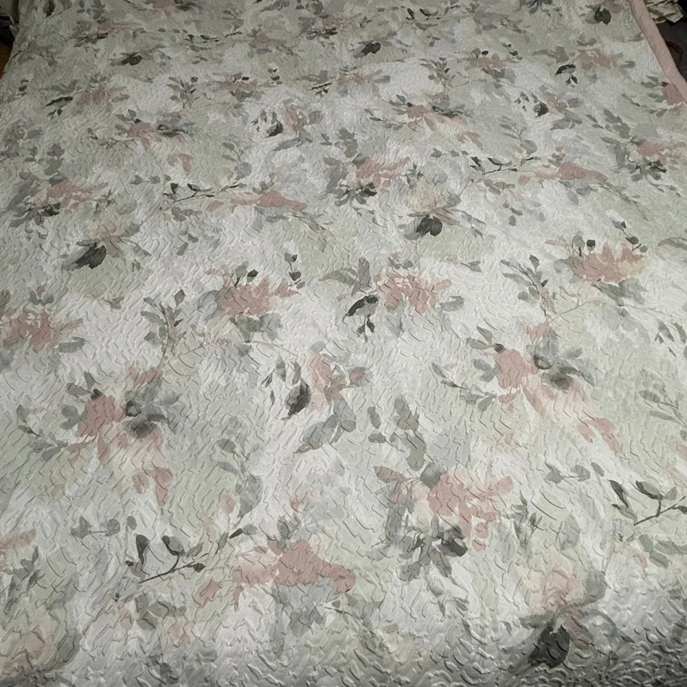 DKNY Full Queen Duvet Cover Floral Jacquard Sage Green Pink 88x92 Button Closure